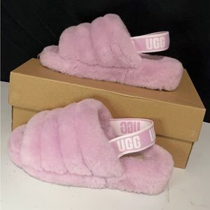 Light purple UGG fluff yeah slides, size 7, worn once, great condition
